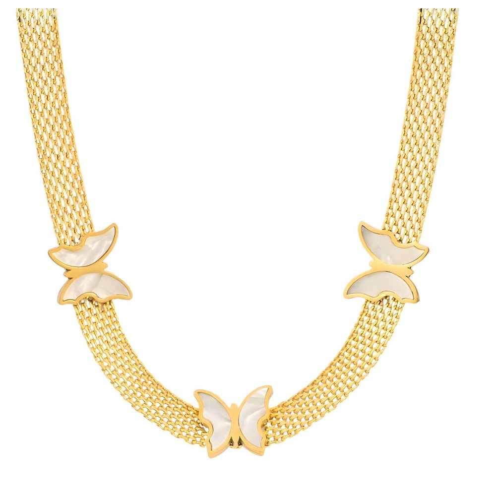 18K GOLD PLATED STAINLESS STEEL "BUTTERFLIES" NECKLACE, INTENSITY